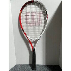 Wilson Roger Federer 110 Tennis Racket Power Strings Red White Stop Shock 4 3/8